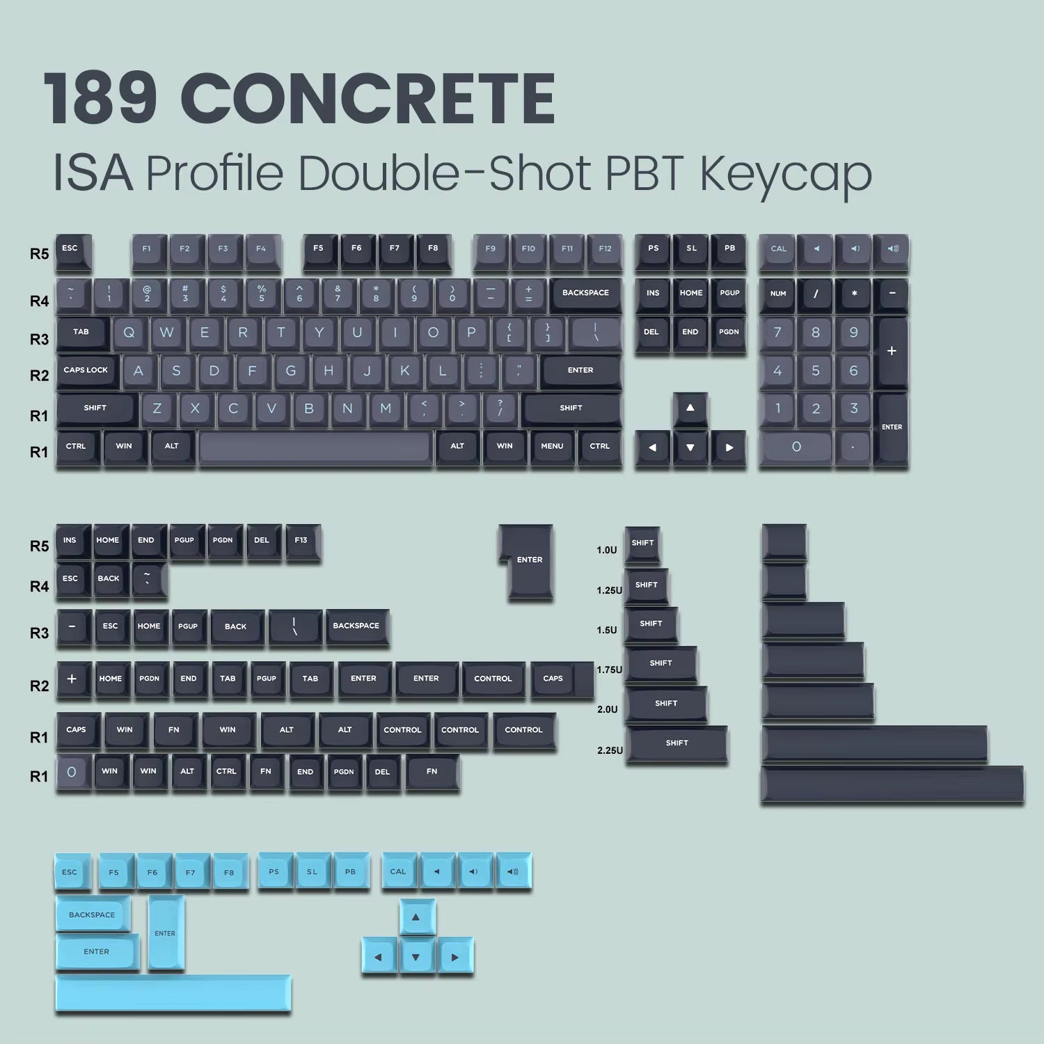 189 Key PBT Double-Shot Black Grey ISA Profile Keycaps Key Cap for MX Switches  GK61 Anne Pro 2 Mechanical Gaming Keyboard