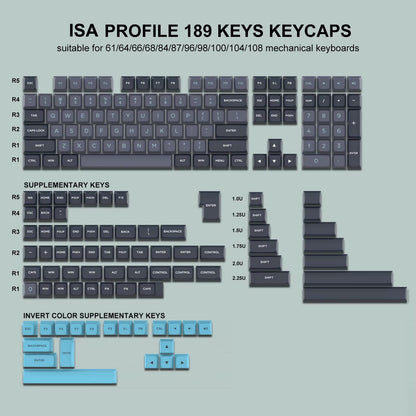 189 Key PBT Double-Shot Black Grey ISA Profile Keycaps Key Cap for MX Switches  GK61 Anne Pro 2 Mechanical Gaming Keyboard