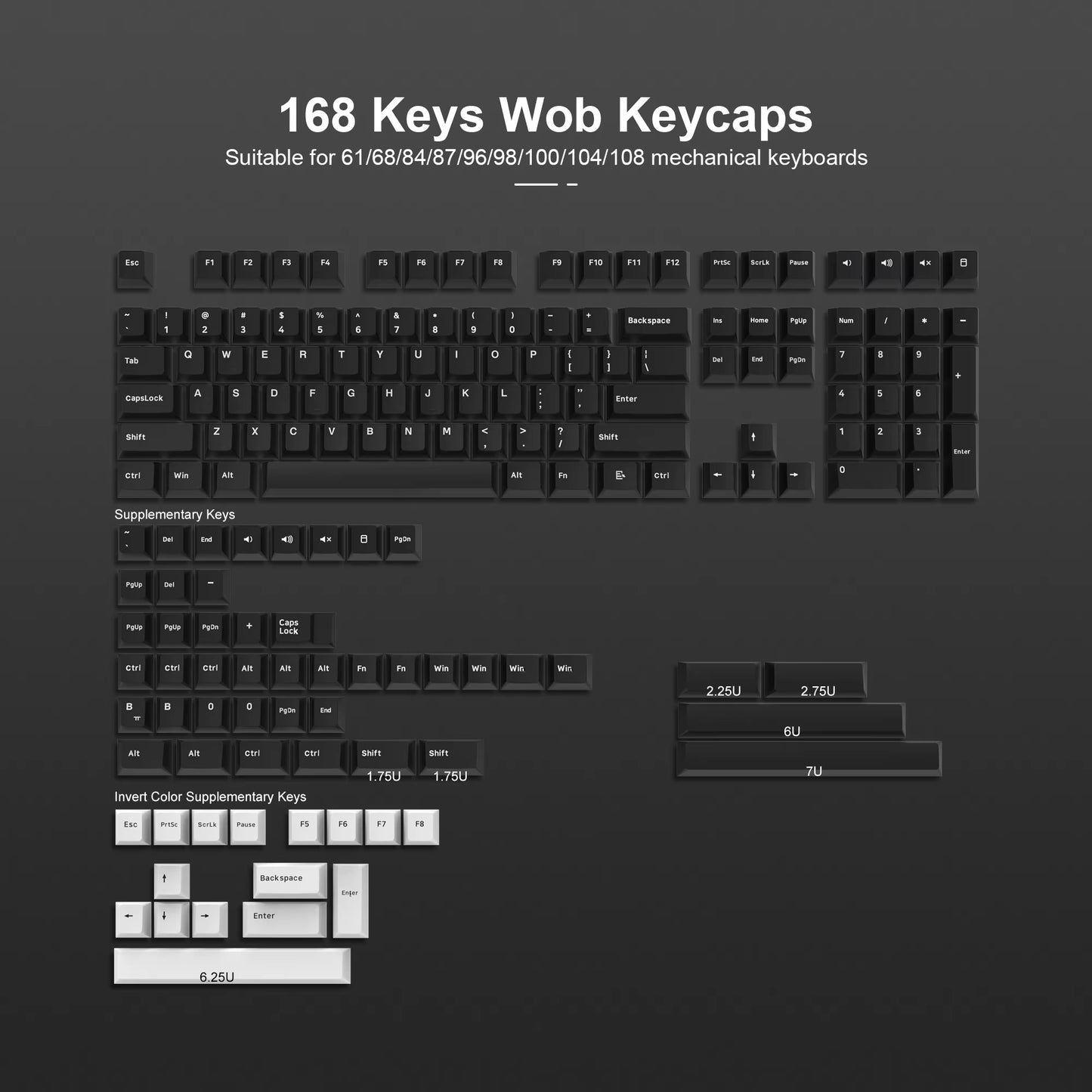 189 Key PBT Double-Shot Black Grey ISA Profile Keycaps Key Cap for MX Switches  GK61 Anne Pro 2 Mechanical Gaming Keyboard