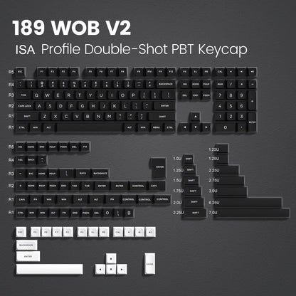 189 Key PBT Double-Shot Black Grey ISA Profile Keycaps Key Cap for MX Switches  GK61 Anne Pro 2 Mechanical Gaming Keyboard