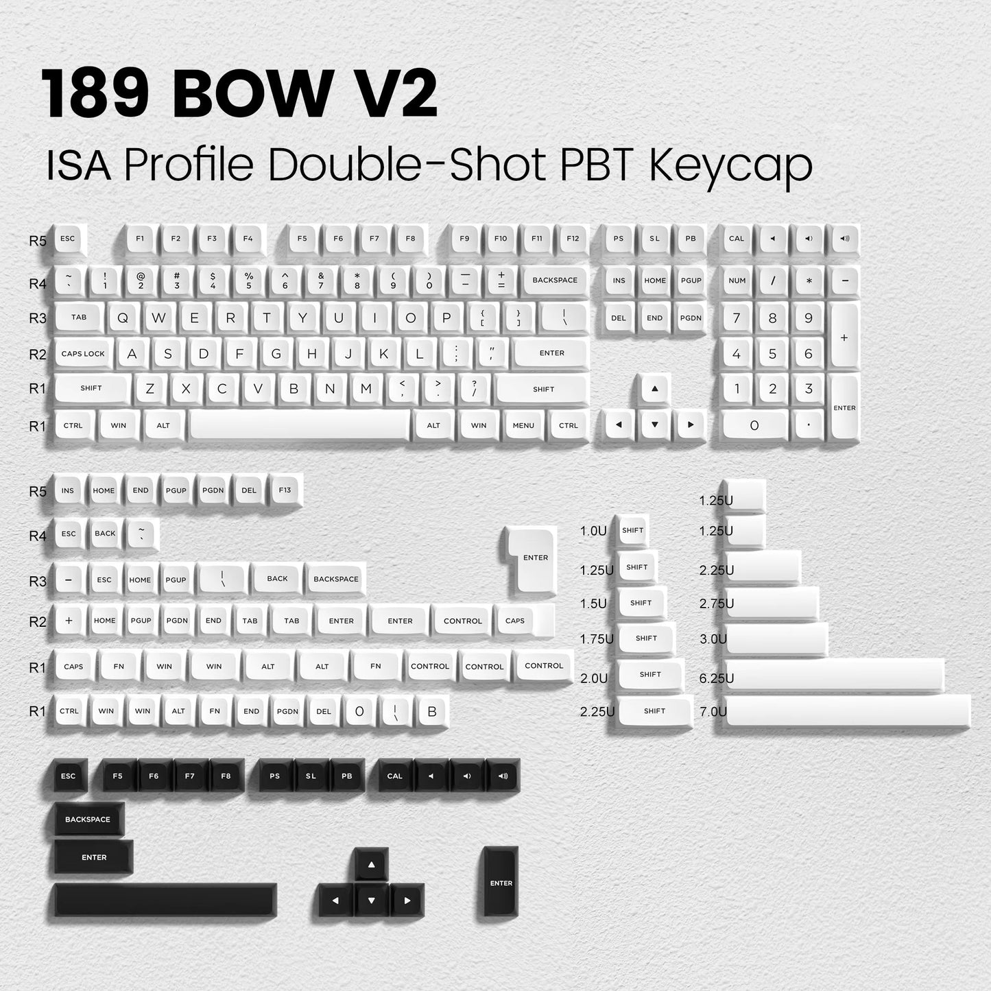 189 Key PBT Double-Shot Black Grey ISA Profile Keycaps Key Cap for MX Switches  GK61 Anne Pro 2 Mechanical Gaming Keyboard